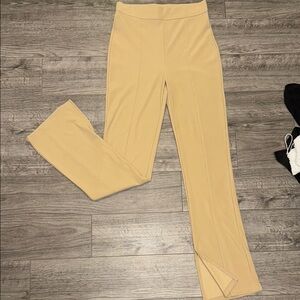 Tan Straight Leg Pants with Textured Knit